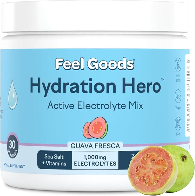 Feel Goods Hydration Hero, 1,000mg Electrolytes Powder, Sugar Free, Magnesium, Organic Aloe Vera, Organic Aloe, L Theanine, Vitamin C & B12, Non GMO, Keto, Vegan | Guava Fresca, 30 Servings-Velvo Beauty