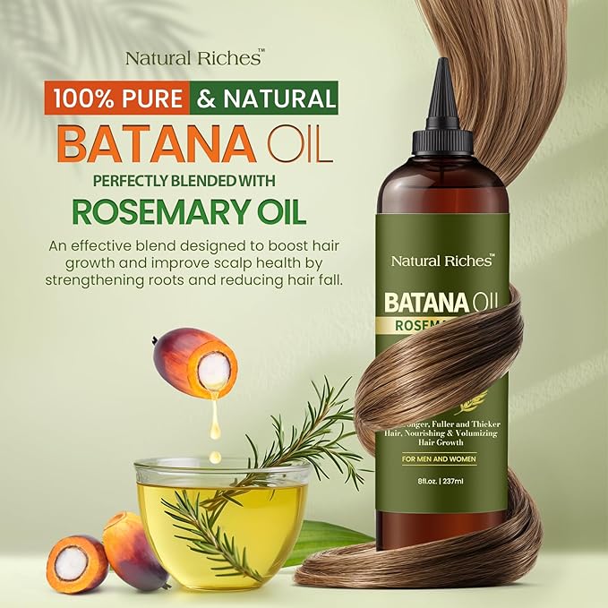 Natural Riches Rosemary & Batana Hair Oil (8 fl oz) | Revitalizing and Strengthening Hair Treatment for Fuller, Healthier-Looking Hair | Paraben Free | Suitable for All Hair Types-Velvo Beauty