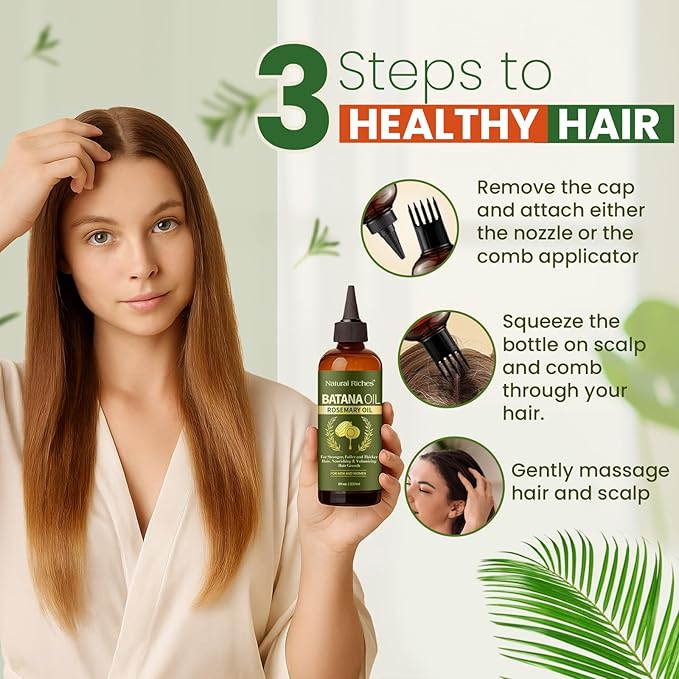 Natural Riches Rosemary & Batana Hair Oil (8 fl oz) | Revitalizing and Strengthening Hair Treatment for Fuller, Healthier-Looking Hair | Paraben Free | Suitable for All Hair Types-Velvo Beauty