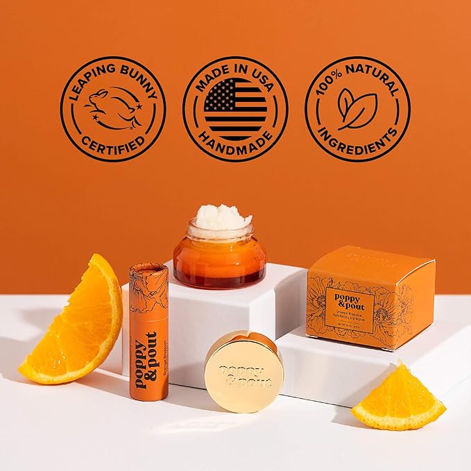 Poppy & Pout Orange Bloom Jumbo Lip Balm | All Natural Lip Balms & Moisturizers | Hydrates with Beeswax, Vitamin E, Organic Coconut Oil | Cruelty-Free | Lip Balm in Recyclable Cardboard Tube-Velvo Beauty