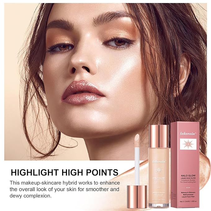 Natural Glow Liquid Filter Makeup, Longwear Face Luminizer, Complexion Booster For Any Part of the Body, Liquid Highlighter with Brush Kit, Infused Hyaluronic Acid, 1.06 fl oz (#02 FAIR/LIGHT)-Velvo Beauty