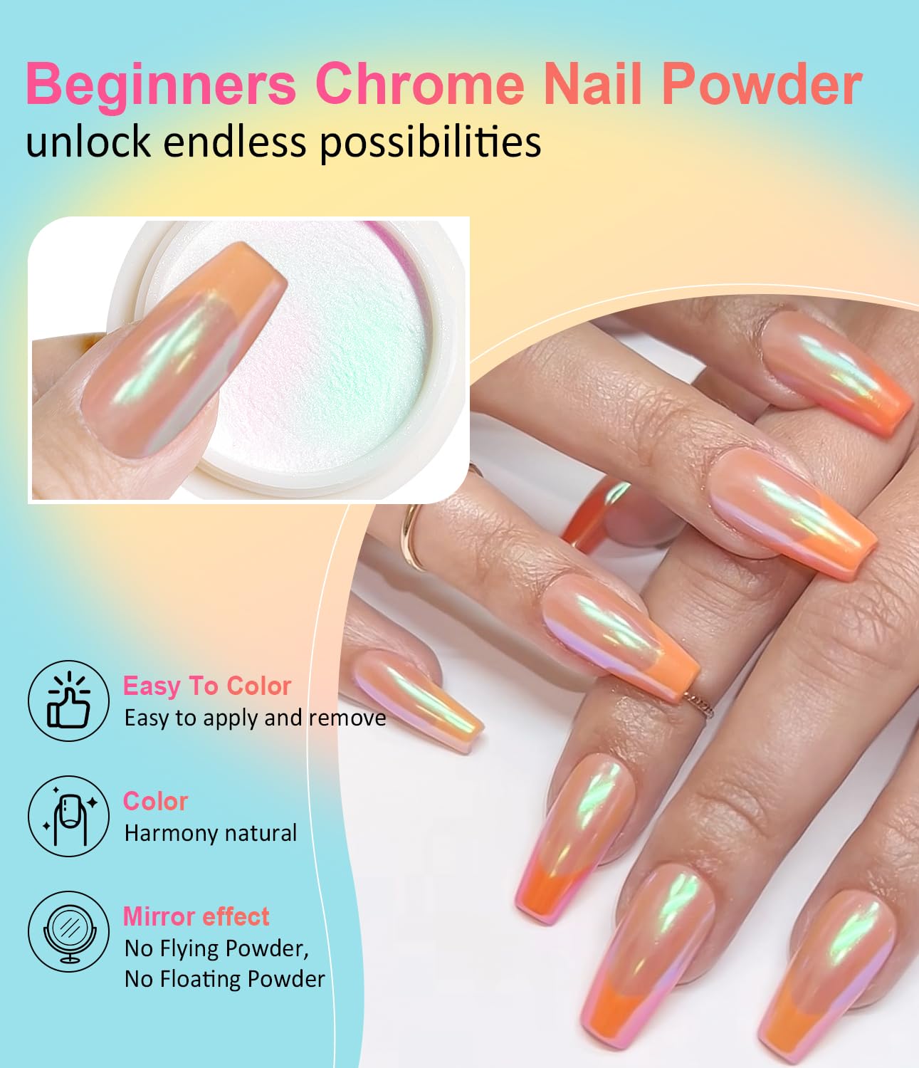 Gold Chrome Nail Powder BISHENGYF -【Fairy Effect】Pink Chrome Nail Powder White Pearl Aurora Mermaid Iridescent Rose Gold Red Nail Chrome Powder Metallic Mirror Glitter Pigment Dust for Nail Art DIY-Velvo Beauty