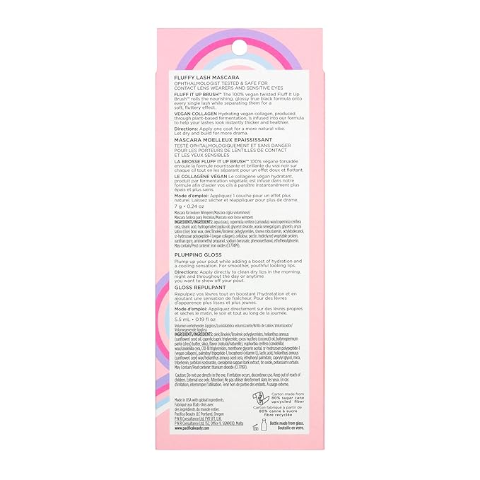 Pacifica Beauty Vegan Collagen Lash and Lip Kit Set, Makeup, Fluffy Lash Mascara, Long Lasting, Black Volumizing Mascara, Lip Gloss, Lip Serum, Lip Plumping, 0.24 fl oz and 0.19 fl oz (Set of 2)-Velvo Beauty