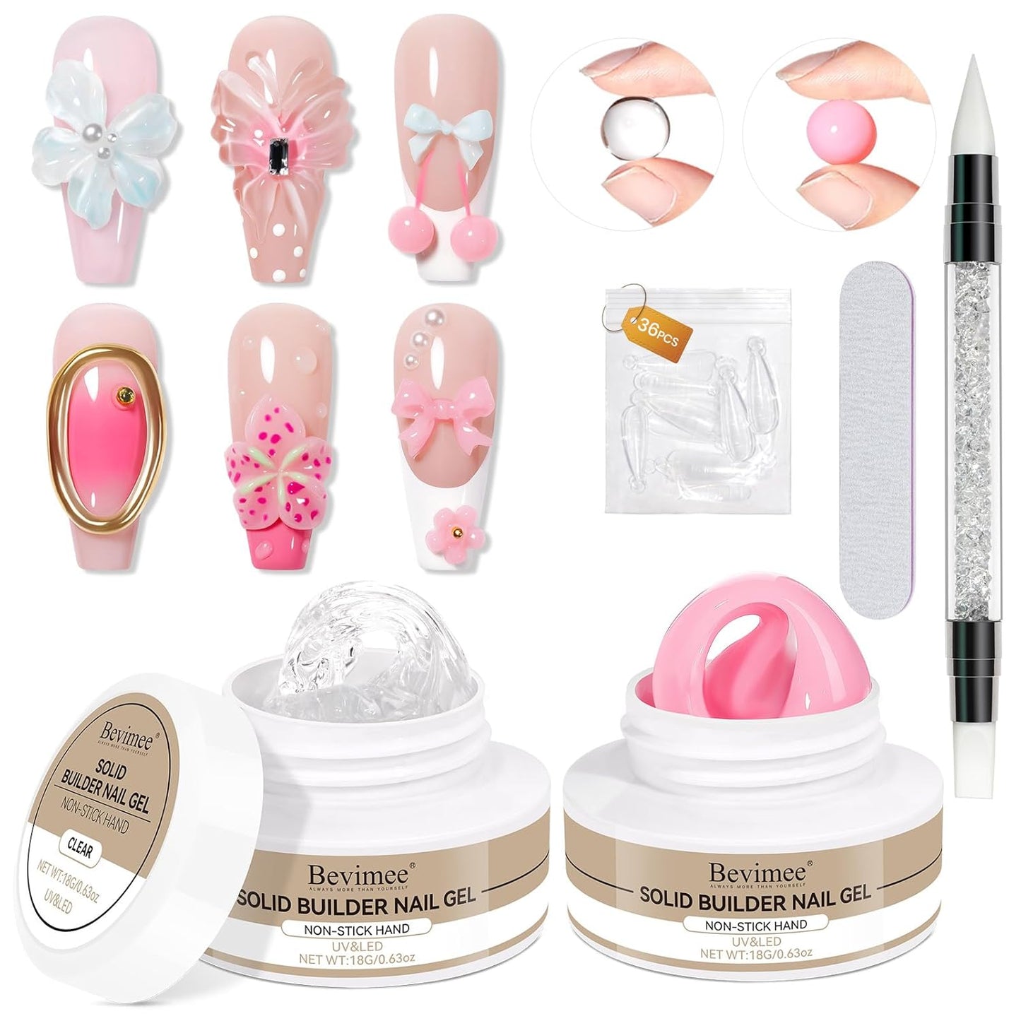 3d Sculpting Gel for Nail Art, Solid Builder Gel for Nails Non-Stick Hand for Modeling Sculpture Nail Extension UV/LED Manicure DIY At Home Clear Pink 2PCS-Velvo Beauty