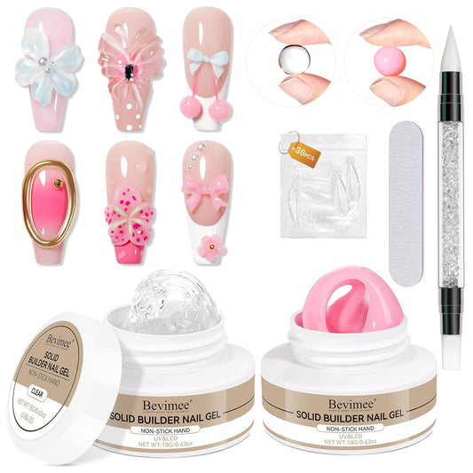 3d Sculpting Gel for Nail Art, Solid Builder Gel for Nails Non-Stick Hand for Modeling Sculpture Nail Extension UV/LED Manicure DIY At Home Clear Pink 2PCS-Velvo Beauty