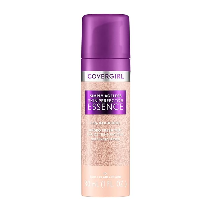 Covergirl Simply Ageless Skin Perfector Essence Foundation, 10 Fair, Tinted Skin Perfector, Skincare Makeup Hybrid, Sheer Tint, Radiant Finish, Skin-Like Finish, Vegan Formula, 1.0oz-Velvo Beauty