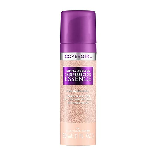Covergirl Simply Ageless Skin Perfector Essence Foundation, 10 Fair, Tinted Skin Perfector, Skincare Makeup Hybrid, Sheer Tint, Radiant Finish, Skin-Like Finish, Vegan Formula, 1.0oz-Velvo Beauty