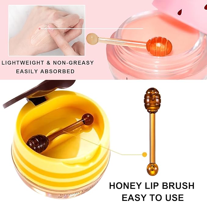 3Pcs Lip Balm Honey Pot with Stick, Honey Strawberry Apple Moisturizing and Hydrating Sleeping Lip Mask, Day and Night Repair and Care, Improve Lip Color, Reduce Lip Lines (SET C)-Velvo Beauty