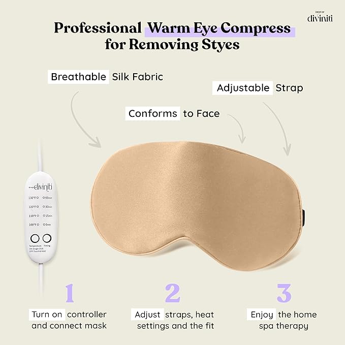 Heated Eye Mask for Dry Eye Relief - Stye Eye Treatment, Warming Eye Mask for Dry Eyes Mask Warm Compress for Eyes, Sinus Mask Heated Eye Patch - Dry Eye Mask Moist Heat Electric Warming - Champagne-Velvo Beauty