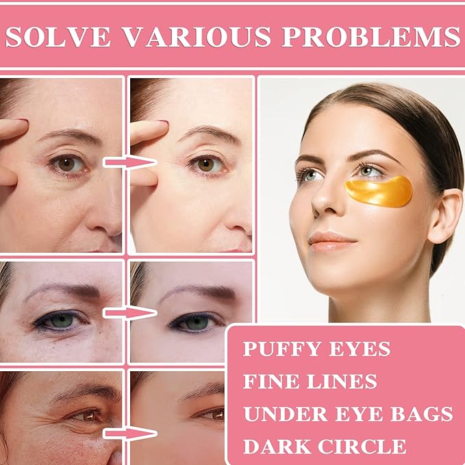 Under Eye Patches for Puffy Eyes & Dark Circles Treatments- 30 Pairs - Moisturizing Eye Mask for Reducing Fine Line,Hydrating Under Eye Pads,Improve Smooth Wrinkles and Under Eye Bags(Gold)-Velvo Beauty