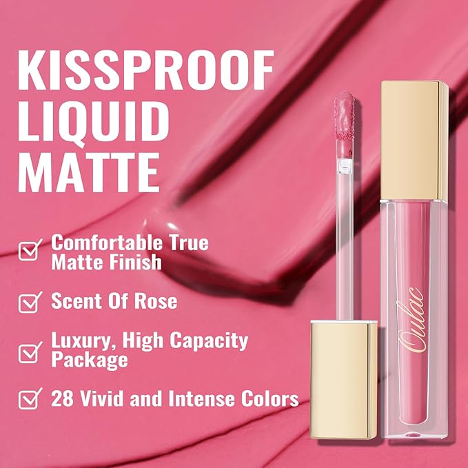 Oulac Matte Liquid Lipstick 2 PCS Set, Long Lasting Lipstick Waterproof Lip Stain, No Transfer, Creamy High Pigmented Formula with Rose Oil, Vegan [M09+M25]-Velvo Beauty