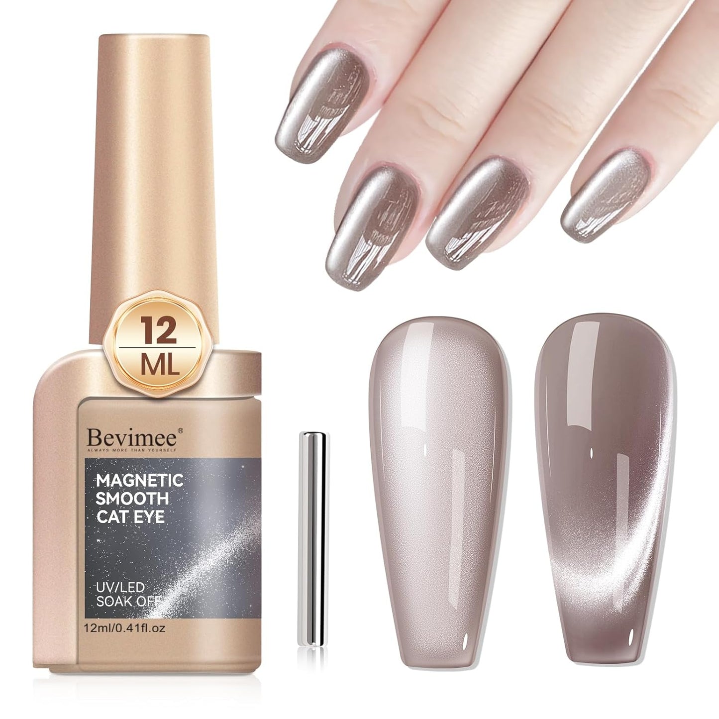 Cat Eye Gel Nail Polish 12ML, Crystal Moonlight Cateye Gel Polish With Magnetic Stick, Magnetic Glitter Holographic Nail Polish Glass Diamond Cats Eye Velvet Gray 1PC-Velvo Beauty