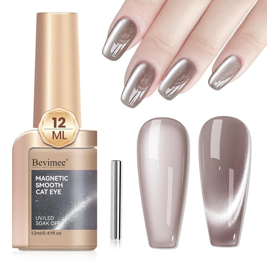 Cat Eye Gel Nail Polish 12ML, Crystal Moonlight Cateye Gel Polish With Magnetic Stick, Magnetic Glitter Holographic Nail Polish Glass Diamond Cats Eye Velvet Gray 1PC-Velvo Beauty