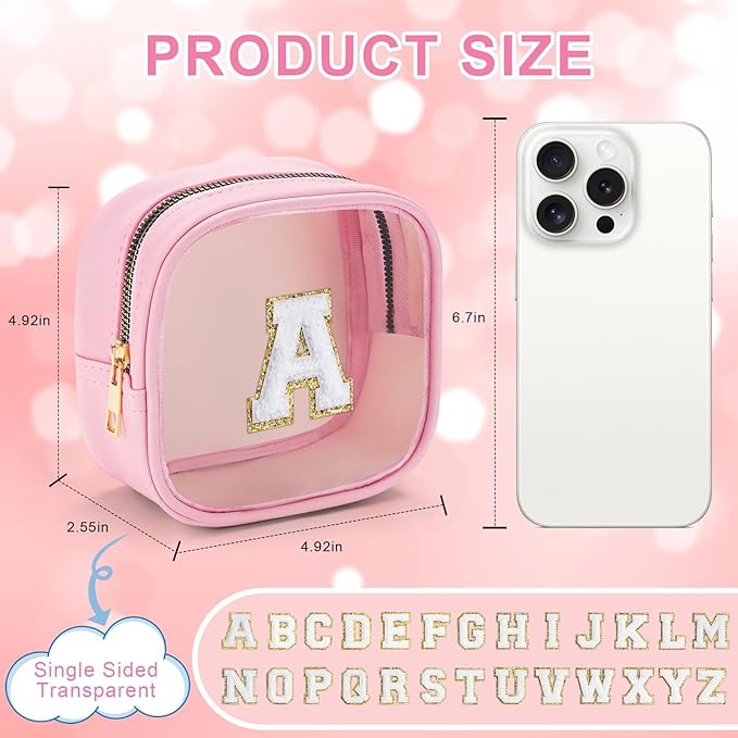 YOOLIFE Mini Initial Makeup Bag | Travel Toiletry Bag | Clear Makeup Bag | Travel Essentials Gifts for Women Teen Girlfriend Teacher Birthday Gifts | Clear Toiletry Bag Small Mini Cosmetic Bag Pink M-Velvo Beauty
