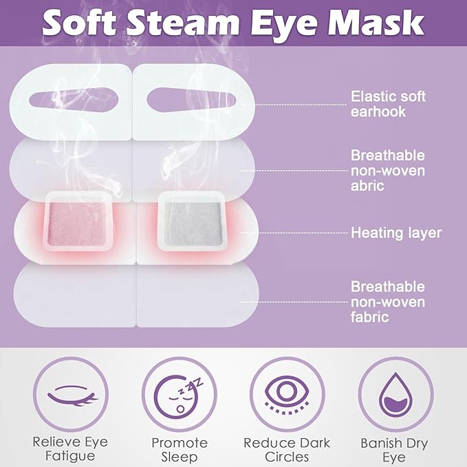 50 Packs Steam Eye Mask for Dry Eyes Spa Warm Sleep Eye Mask Self Heating Disposable Eye Masks for Home Office Travel Eyestrain Relieve (Lavender Scent)-Velvo Beauty