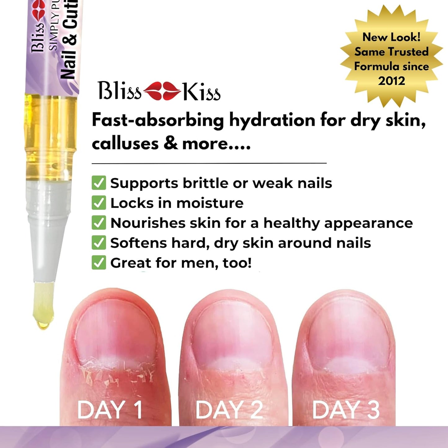 Bliss Kiss | 1 Lavender Vanilla | Nail Oil Cuticle Pen w/Vitamin E & Jojoba⏤Nail Strengthener Nail Growth Serum for Brittle Peeling Breaking Thin Nails-Velvo Beauty