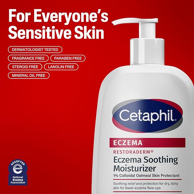CETAPHIL ECZEMA RESTORADERM Soothing Moisturizer, For Eczema Prone Skin, 16 oz, Fewer Symptom Flare-Ups, 48 Hour Hydration, 1% Skin Protectant Colloidal Oatmeal, Steroid Free, Doctor Recommended Brand-Velvo Beauty