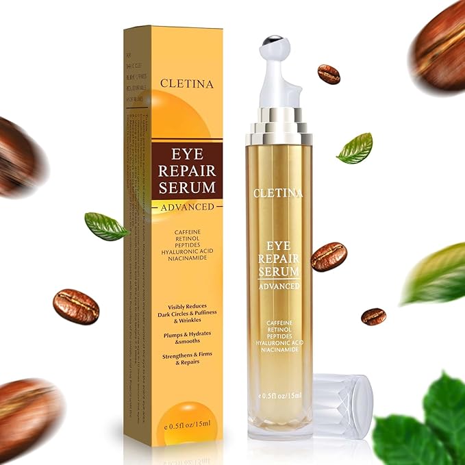 5% Caffeine Eye Serum With Roller For Dark Circles & Puffiness Bags Under Eye Treatment- Caffeine Eye Cream with 360° Massage Ball Roller For Anti Aging Wrinkles Fine Lines - Under eyes treatment-Velvo Beauty