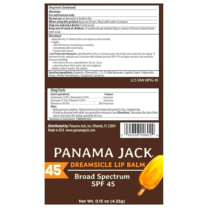 Panama Jack Sunscreen Lip Balm - SPF 45, Broad Spectrum UVA-UVB Sunscreen Protection, Prevents & Soothes Dry, Chapped Lips, Dreamsicle, 2-pack-Velvo Beauty