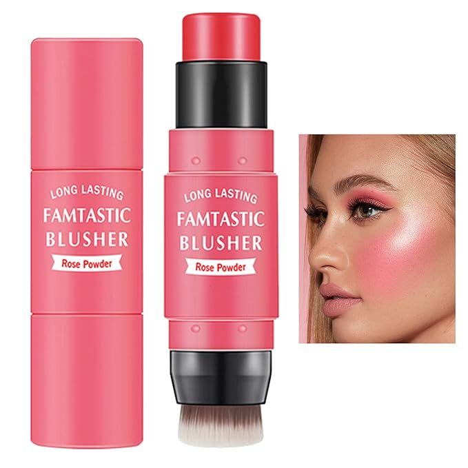 Cream Blush Stick with Brush,Waterproof Multi Cream Makeup Stick,Lightweight,Long-lasting,2 in 1 Multi Blush for Cheeks & Lip Tint & Eyeshadow Makeup(#02 Rose Power)-Velvo Beauty