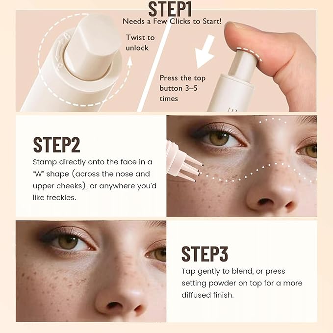 Freckle Stamp - Freckle Pen Waterproof, Long Lasting Fake Freckles, Quick Dry 5-Point Faux Freckles Stamp Cushion Stain Marker in One Press Natural and Lifelike Sunkissed Pencil Tool Makeup (#1-Light)-Velvo Beauty