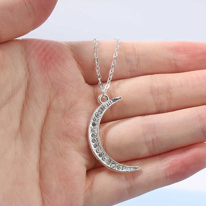 Boho Rhinestone Moon Necklace CZ Crescent Pendant Necklace Chain Minimalist Necklace Festival Jewelry for Women and Teen Girls-Velvo Beauty