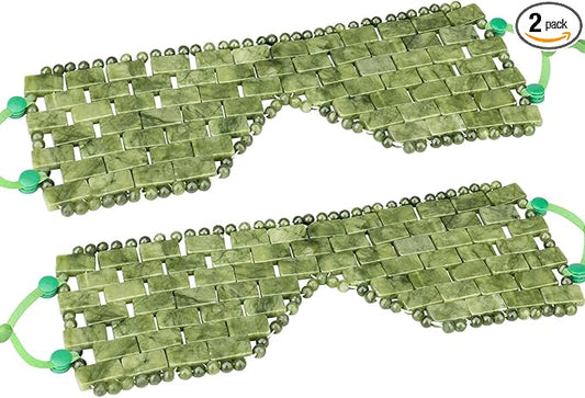 Jade Eye Mask, 2Pcs Large Facial Cooling Mask with 100% Real Jade for Hot & Cold Therapy,Green Jade Facial Eyes Sleeping Mask Relief Eye Cover by LazyGa-Velvo Beauty