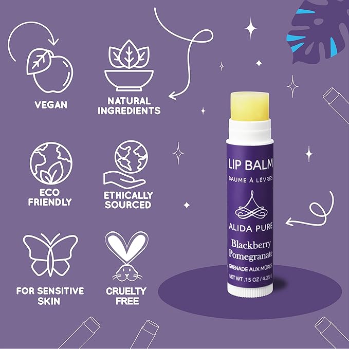 Blackberry Pomegranate Lip Balm Collection, Vegan Lip Balm Set, Beeswax Free, with Avocado Oil, Organic Jojoba Oil, and Vitamin E, Natural Moisturizer for Dry, Chapped Lips, 3 Tube Set-Velvo Beauty