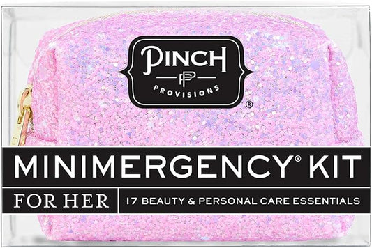 Pinch Provisions Orchid Glitter Minimergency Kit, includes 17 Travel-Sized Cosmetic Essentials, Convenient for Purses, Emergency Beauty Accessories, Gifts for Holiday’s & Birthday’s-Velvo Beauty