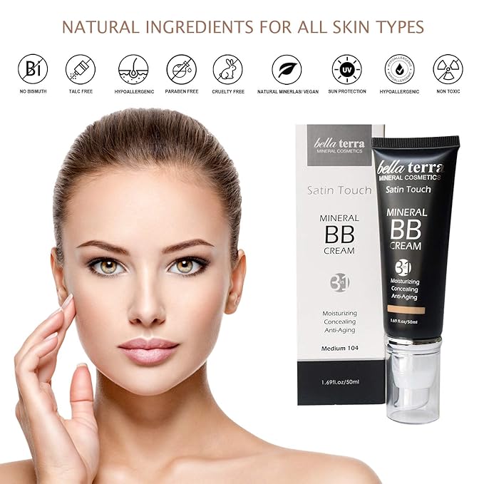 Bellaterra Cosmetics BB Cream - Tinted Moisturizer, Mineral Foundation Makeup, Dark 107 | Skin Perfector, 1.69 oz-Velvo Beauty