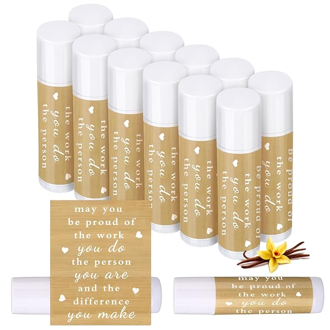 Demissle Thank You Gifts for Coworker Lip Balm Bulk Set Inspirational Appreciation Gifts Leaving Farewell Gifts Vanilla Ingredients Lips Care Products for Friends Teacher Worker Employee (12 Pcs)-Velvo Beauty