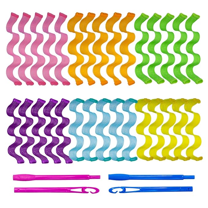 30pcs Heatless Hair Curlers Rollers Wave Curls Styling Kit, No Heat Hair Curlers Spiral Curlers for Short and Medium Hair (9.8Inch/ 25 cm)...-Velvo Beauty