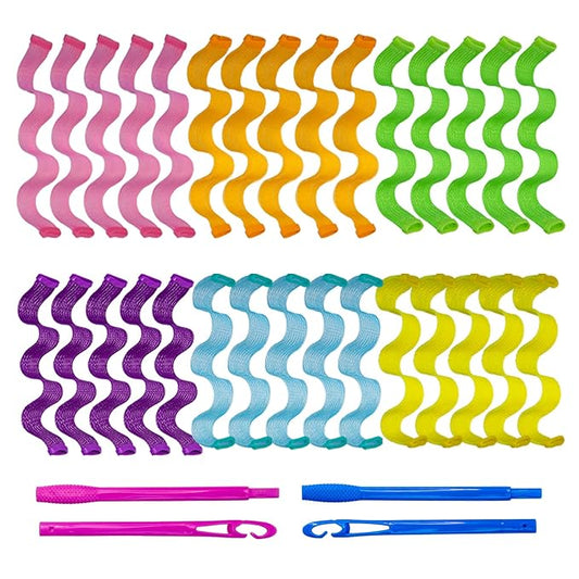 30pcs Heatless Hair Curlers Rollers Wave Curls Styling Kit, No Heat Hair Curlers Spiral Curlers for Short and Medium Hair (9.8Inch/ 25 cm)...-Velvo Beauty