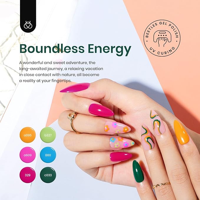 beetles Gel Polish Set - Hot Pink Green Blue Orange Gel Nail Polish Rainbow Boundless Energy Collection Holiday Nail Art Design Soak Off Uv LED Manicure DIY Home-Velvo Beauty