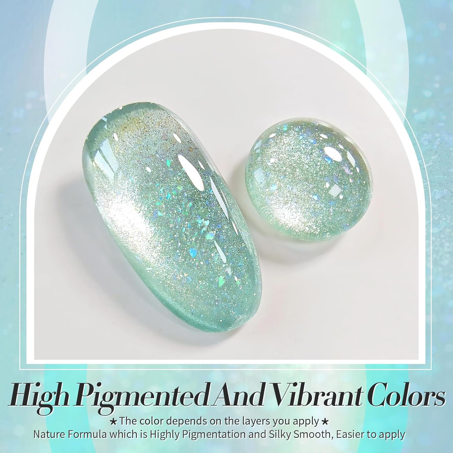Born Pretty Green Cat Magnetic Eye Gel Nail Polish Shimmer Glitter Flakes Holographic Aurora Mint Green Magnetic Gel Polish Nail Art Manicure DIY at Home 15ML-Velvo Beauty