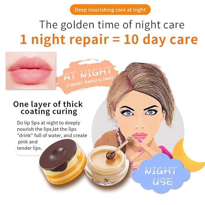 3 PCS Bee Lip Balm Honey Pot, Honey&Strawberry&Watermelon Lip Sleeping Mask Hydrating Prevention Dry and Cracked Lip Scrubs Exfoliator Lip Care, Overnight Lip Mask Reduces Lip Lines-Velvo Beauty