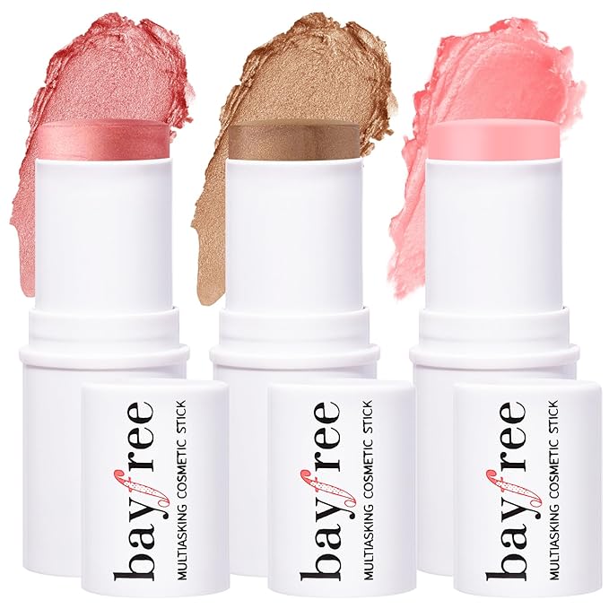 KIMUSE Multi Stick Trio Face Makeup, Cream Blush Stick for Cheeks & Lips, Moisturizer & Contour Makeup Sticks for All Skin,PEACHY PINK-Velvo Beauty