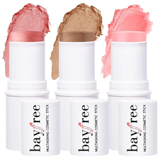 KIMUSE Multi Stick Trio Face Makeup, Cream Blush Stick for Cheeks & Lips, Moisturizer & Contour Makeup Sticks for All Skin,PEACHY PINK-Velvo Beauty