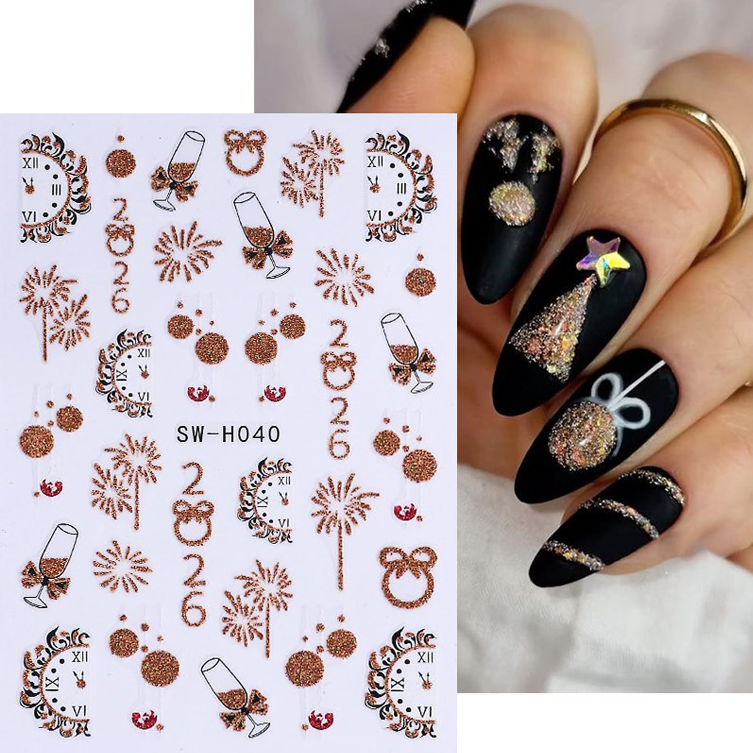 4Sheet Christmas Nail Art Stickers Santa Claus Elk Snowflake Nail Decals 3D Self-Adhesive Fireworks Clock Bow Designs Nail Supplies Winter Xmas Nail Sticker Nail Art for Women DIY New Year Nail Decor-Velvo Beauty