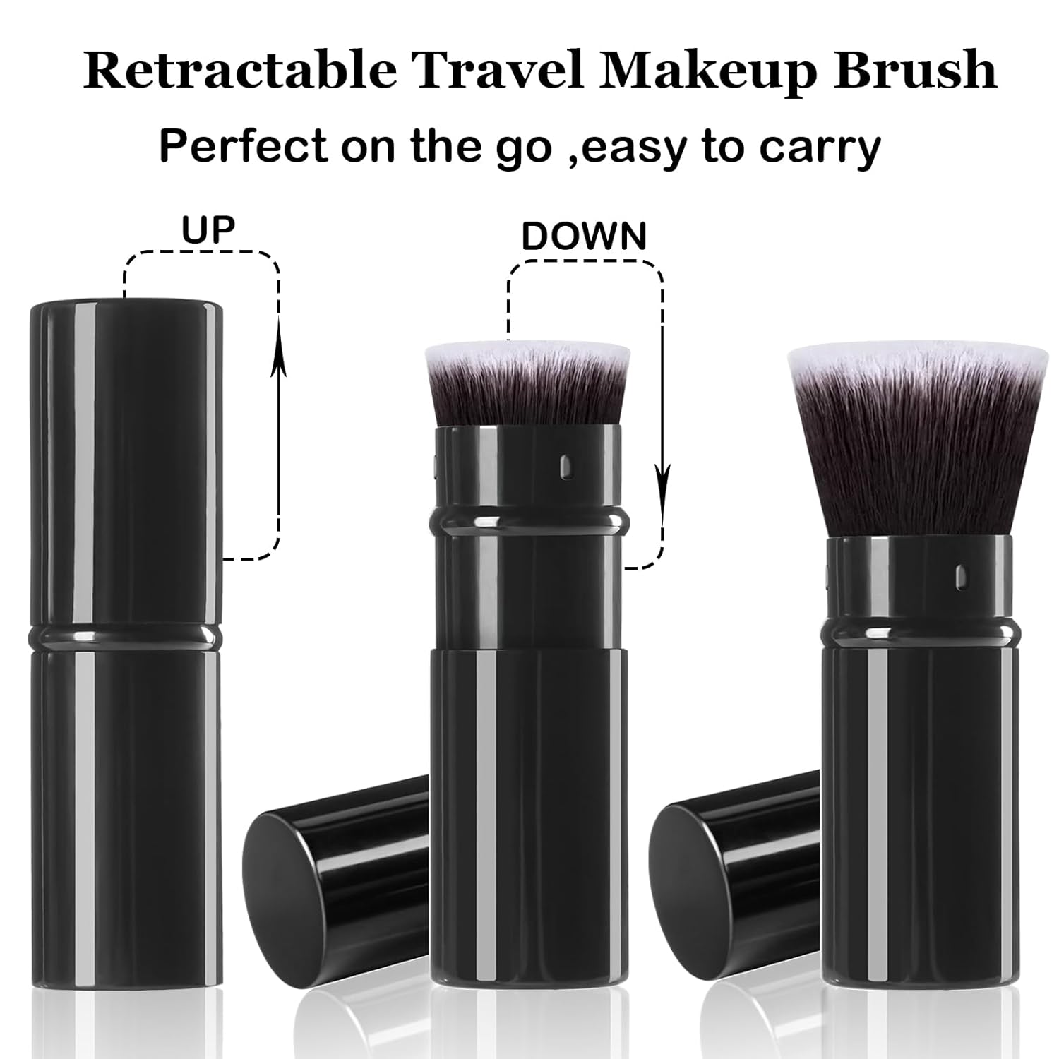 Retractable Makeup Brush 2 Pack, Travel Kabuki Powder Foundation Makeup Brush Face Blush Brushes for Blending Liquid, Blush, Bronzer, Buffing, Sunscreen,Flawless Cosmetics-Velvo Beauty