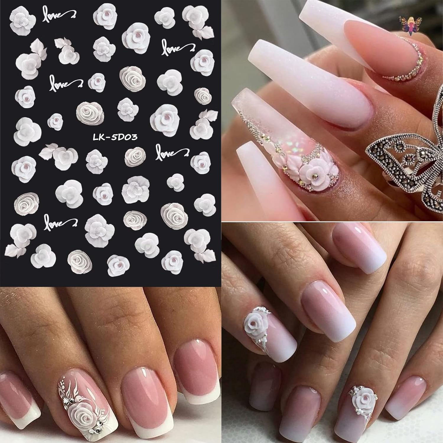 6 Sheets Flower Nail Stickers for Nail Art 5D Embossed Engraved Nails Decals 3D Spring Nails Supplies Accessories Self-Adhesive DIY Design Decoration for Women and Girls-Velvo Beauty