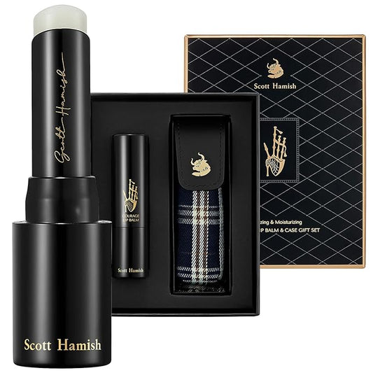 Courage Lip Balm & Case Gift Set - Pure Cowhide Leather Chapstick Holder with Hydrating Lip Balm for Dry Cracked Lips - Flavored Lip Balm & Lip Balm Holder Gift Set for Men-Velvo Beauty