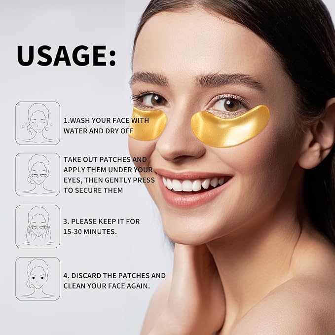 ROUSE Under Eye Patches (20 Pairs), 24K Gold Collagen Anti-Wrinkle Eye Mask Golden Anti-Aging Smooth Eye Pads for Dark Circles Puffy Eyes Moisturizing Nourishing-Velvo Beauty
