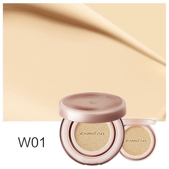 Moisture Air Cushion Cream Face Foundation Makeup, Lightweight, Full Dewy Coverage, Builable Glow, Finish Foundation with Hyaluronic acid, W01 Natural Warm For Dry Skin (Refill Included)-Velvo Beauty