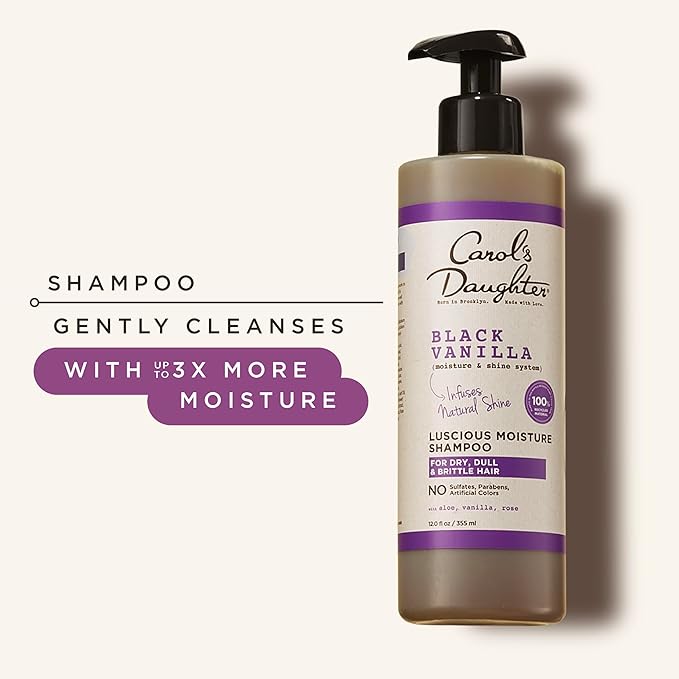 Carol's Daughter Black Vanilla Moisture Sulfate Free Shampoo for Curly, Wavy or Natural Hair, Moisturizing Hair Care for Dry, Damaged Hair, 12 Fl Oz-Velvo Beauty