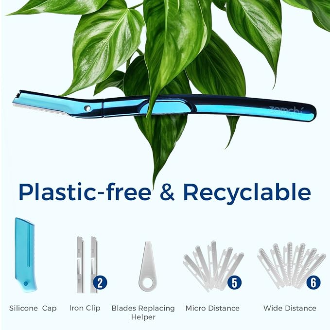ZOMCHI Eyebrow Razor, Face Razors for Women&Men, Eyebrow Trimmer with Protective Silicone Cap, Dermaplane Razor-Easy&Safe Hair Removal(Blue,11 Blades)-Velvo Beauty