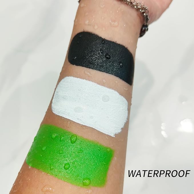 MEICOLY 7Pcs Black White Green Face Body Paint Stick Set with Setting Powder and Sponges,Clown Black White Face Paint,Green Body Paint for Halloween SFX Cosplay Makeup,Waterproof-Velvo Beauty