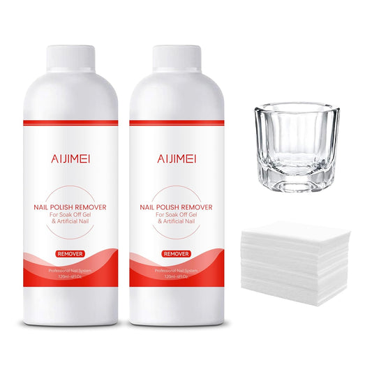 AIJIMEI Nail Polish Remover Kit 4FL.OZ 2PCS, Fast Efficient Gel Polish Remover for Nail Polish Gel, Nails Remove Soak Off Nail Gel Polish Dipping Powder Remover Acrylic nails-Velvo Beauty