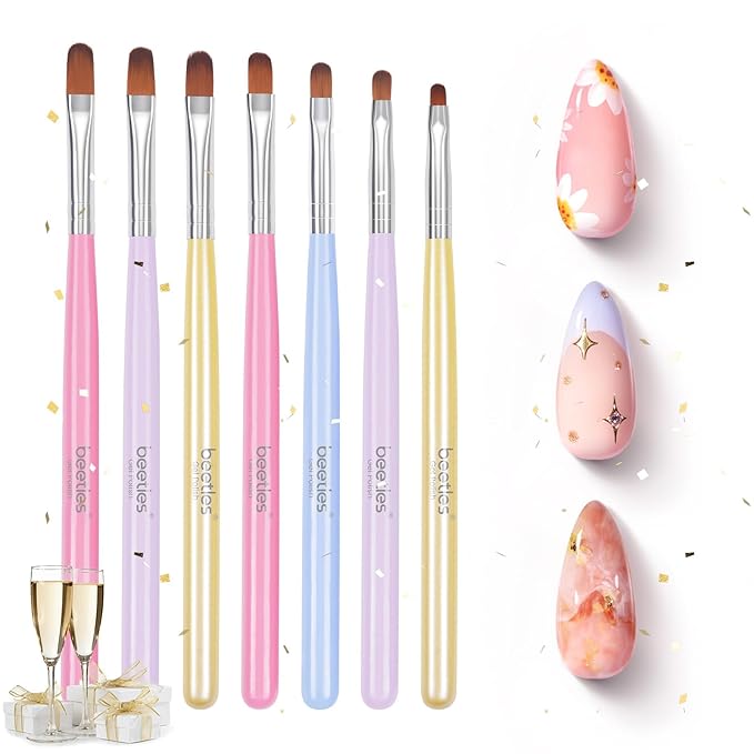 Beetles Gel Nail Brush, 7Pcs Nail Art Brushes, Nail Art Tips Nail Brushes for Nail Art Nail Painting Brush Pen Set for Home and Salon Use Decoration-Velvo Beauty
