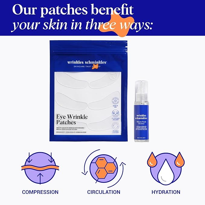 Wrinkles Schminkles Under Eye Wrinkle Starter Pack - Set of Reusable Under Eye Wrinkle Patches (3 pairs) + Silicone Patch Cleanser (2 oz) for Smoother Under Eyes & Fresh Look-Velvo Beauty